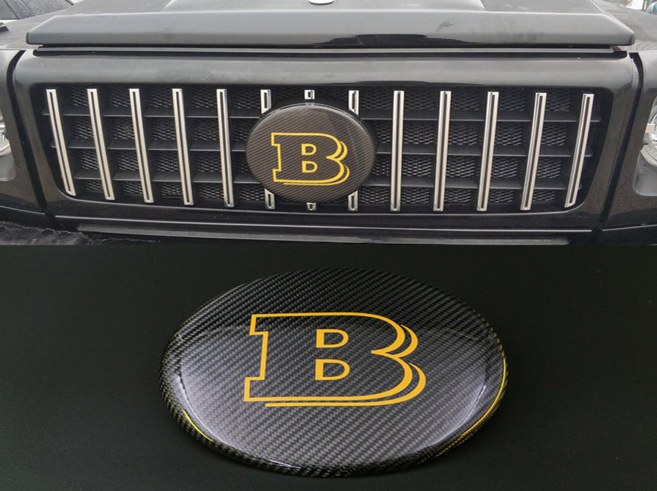 Carbon Fiber Front Grill Badge Emblem Logo Brabus Yellow for Mercedes-Benz G-Wagon G-Class W463